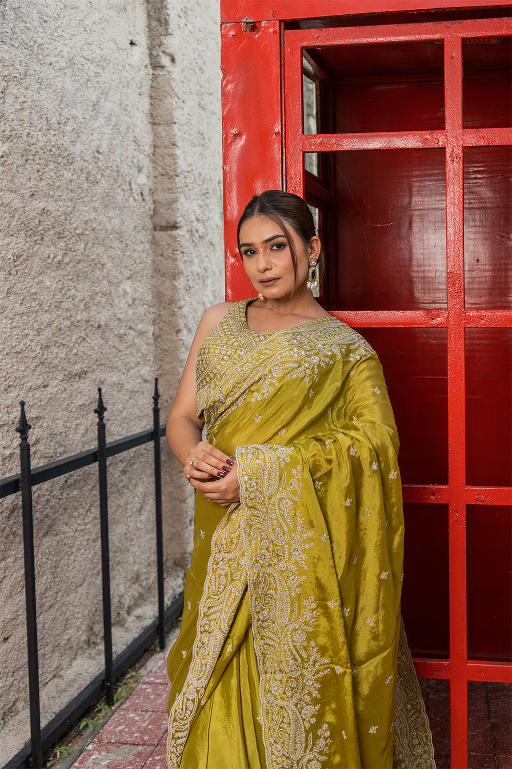 Two Blouse Concept – Rust Orange Crepe Silk Saree with Sequin and Zari Work