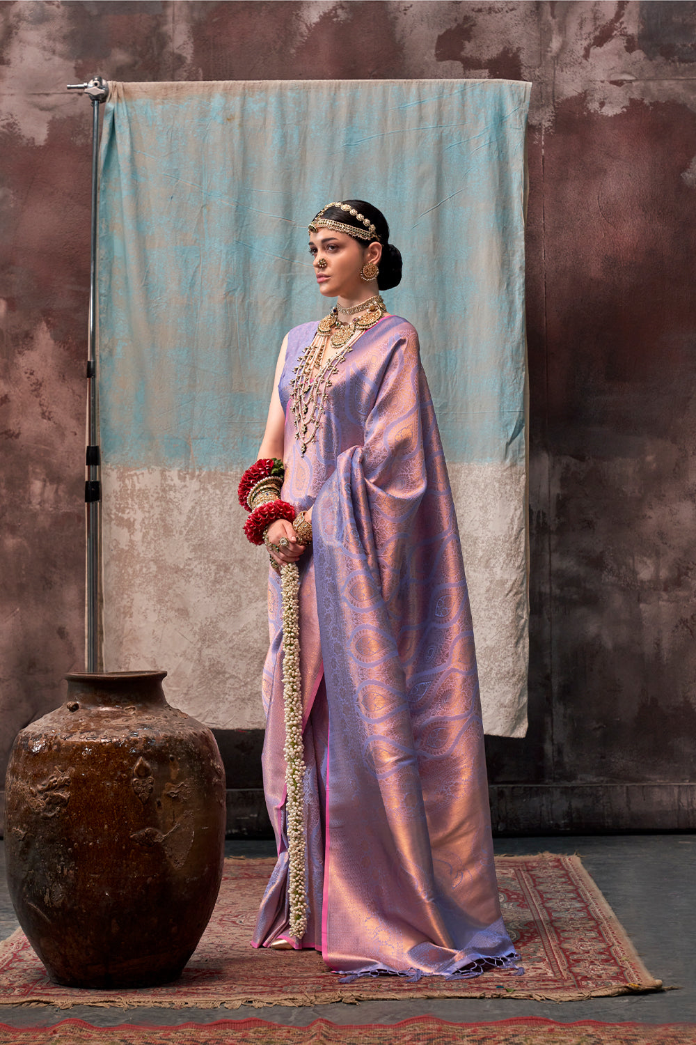 Two-Tone Peach Weaving Silk Saree with Contrast Selvage Border