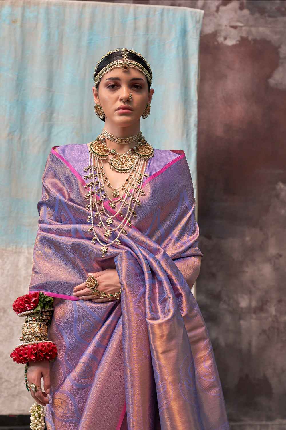 Two-Tone Light Purple Weaving Silk Saree with Contrast Selvage Border