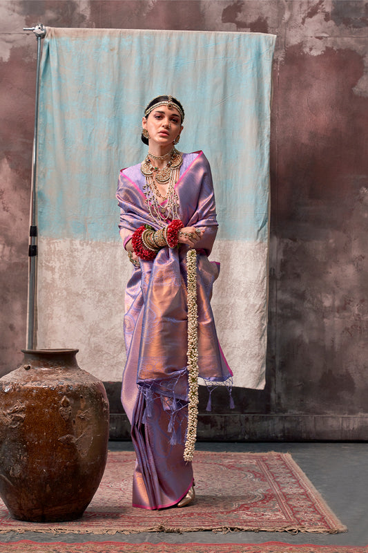 Two-Tone Light Purple Weaving Silk Saree with Contrast Selvage Border