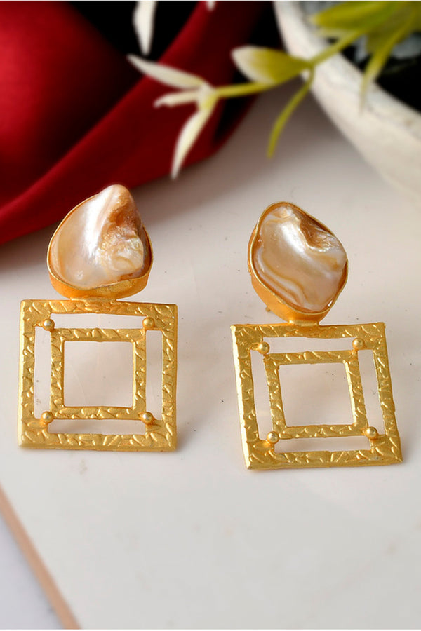 Matte Finish Trendy Design Pearl Earrings