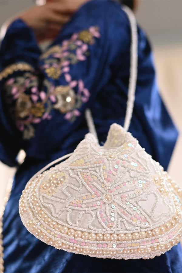 Ivory Cream Potli with Handmade Pearl and Sequin Design