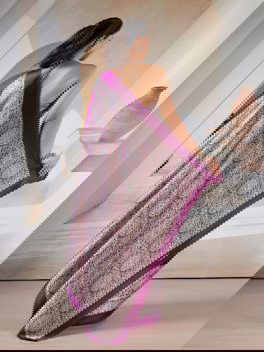 Wine Red Pure Satin Modal Silk Saree with Ajrakh Print - Mayrake.in