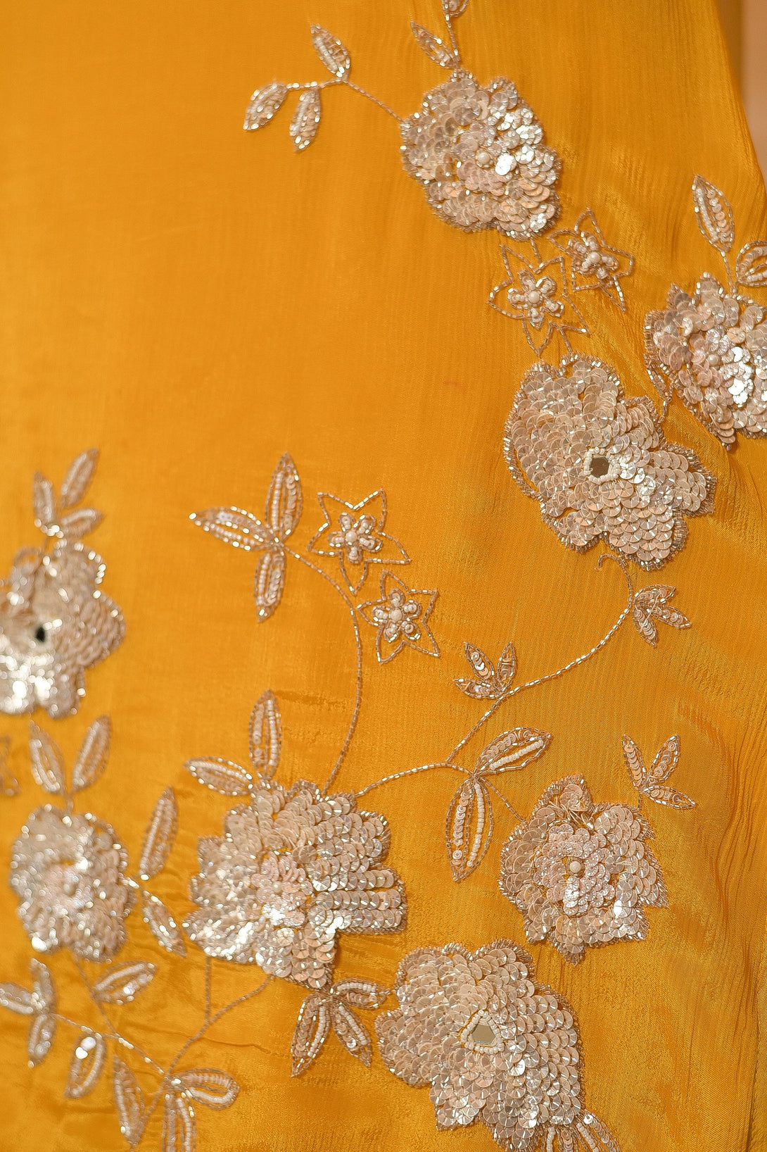 Yellow Chiffon Hand Embriodered Kurta with Palazzo Set - Mayrake.in