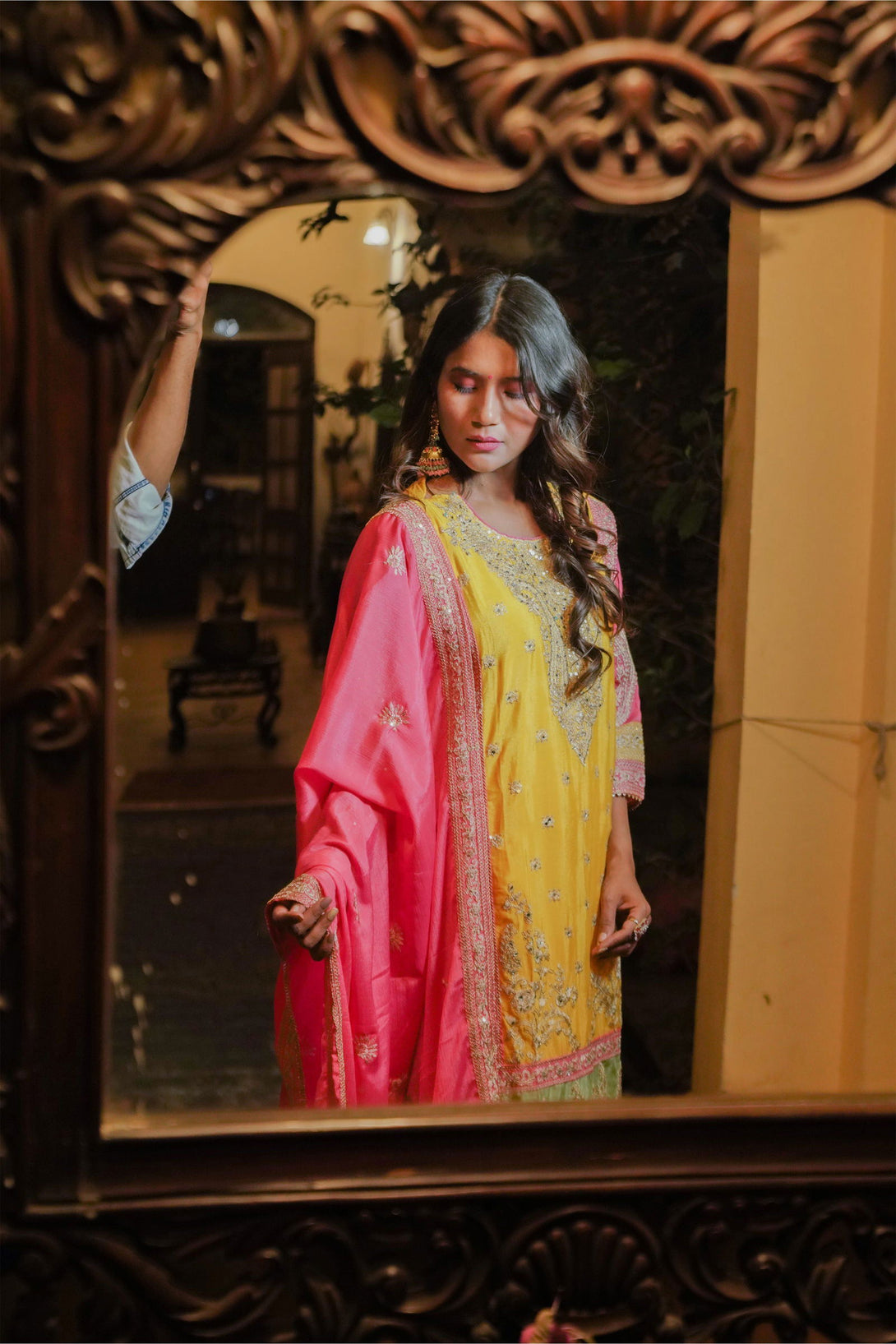 Yellow Dupion Silk  Embroidered Suit - Mayrake.in