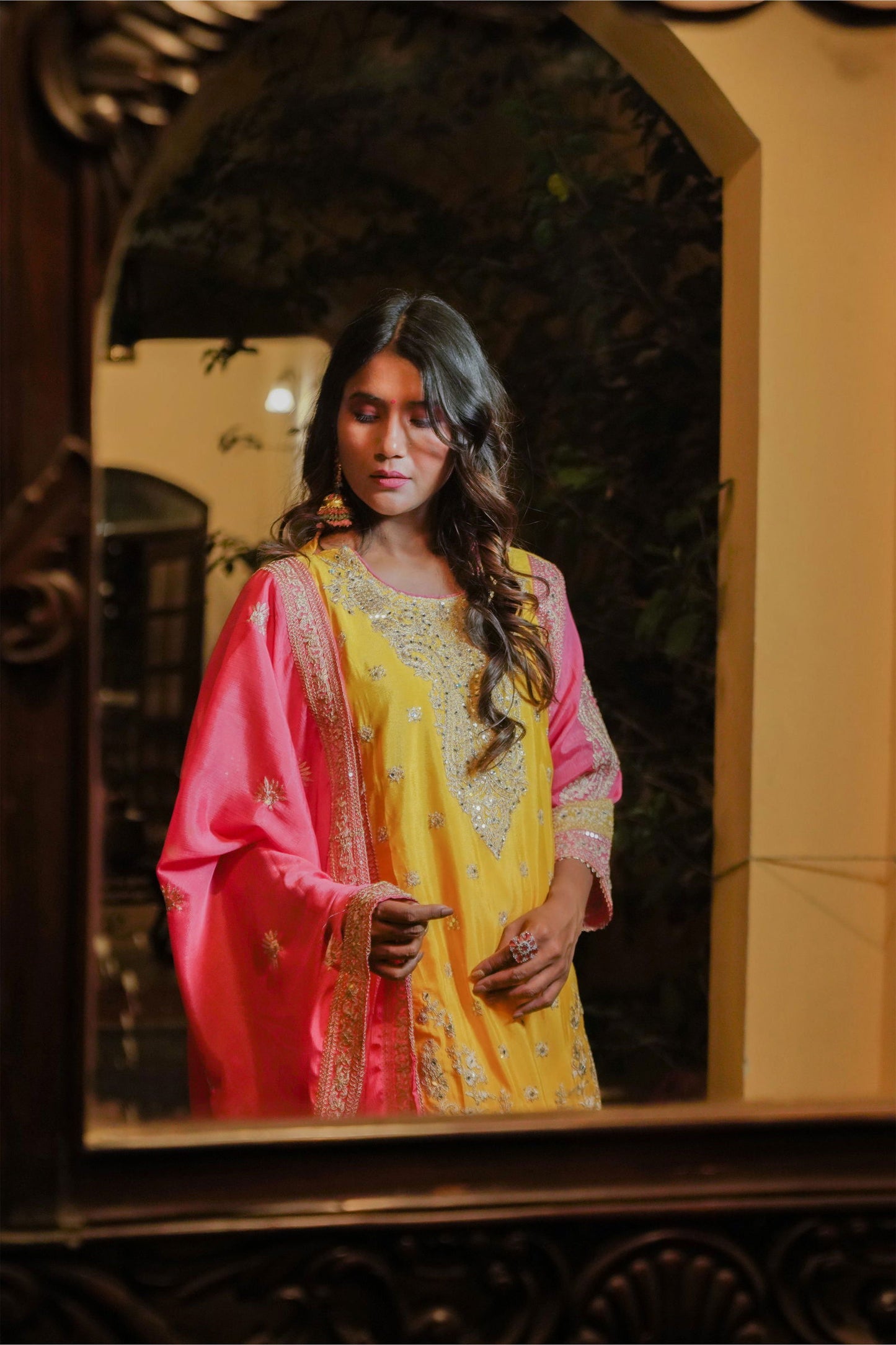 Yellow Dupion Silk  Embroidered Suit - Mayrake.in