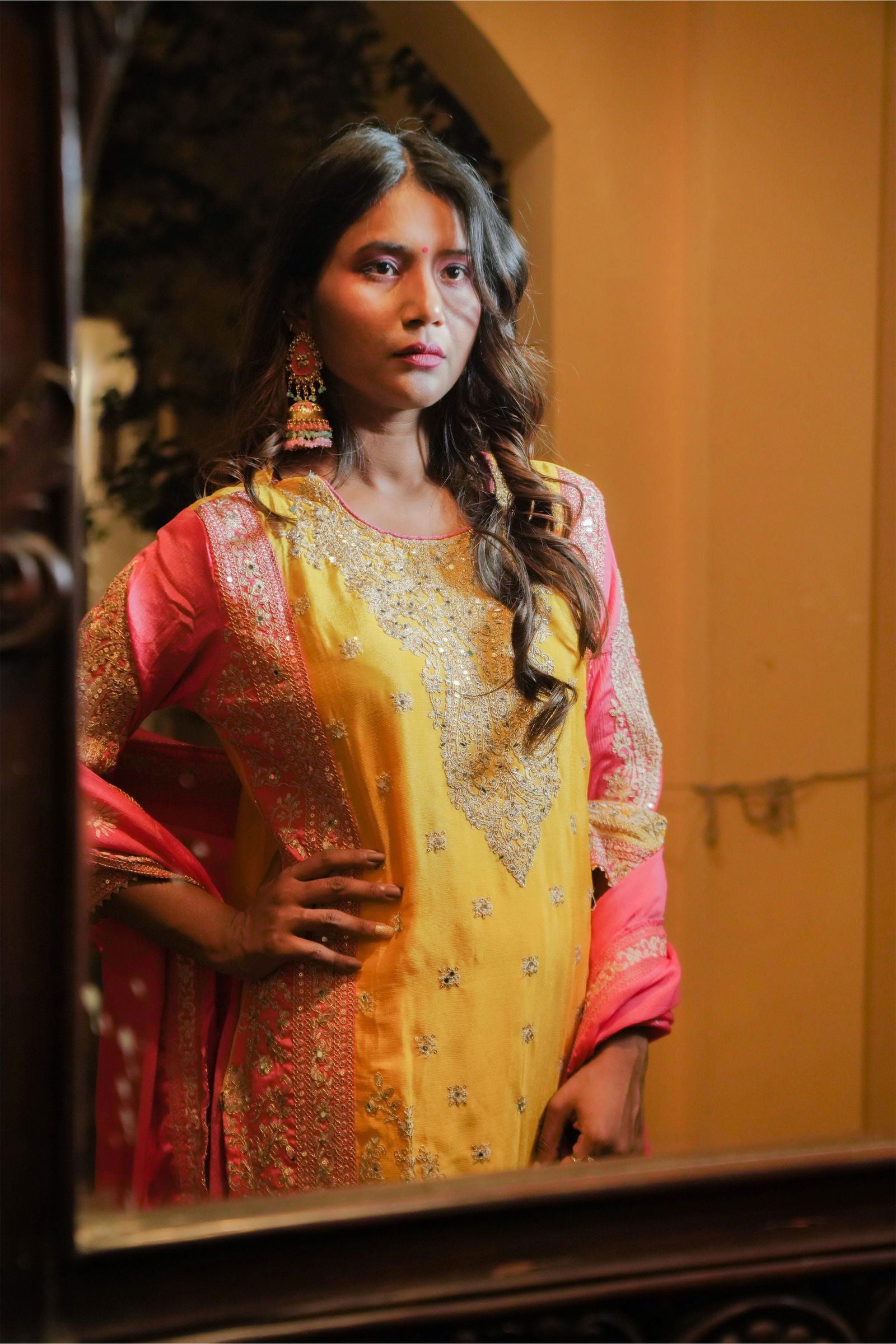 Yellow Dupion Silk  Embroidered Suit - Mayrake.in