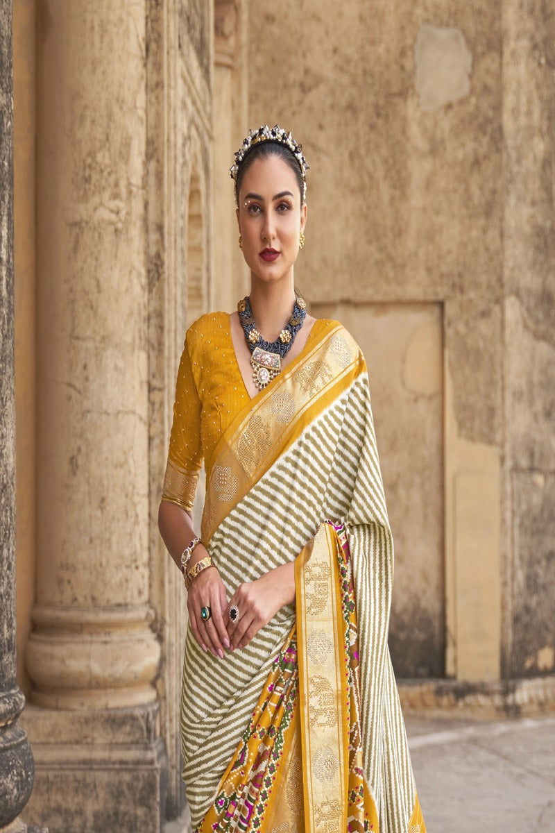 Yellow Raw Silk Saree with Silver Zari Border - Mayrake.in