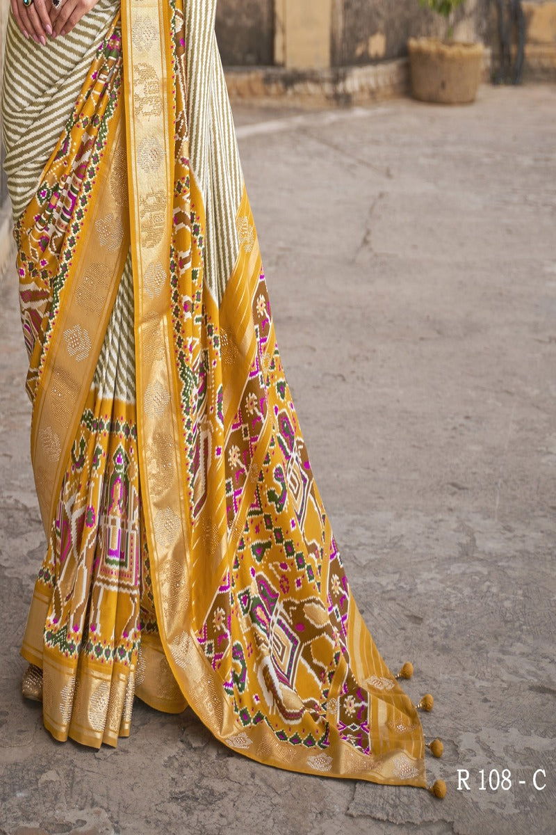 Yellow Raw Silk Saree with Silver Zari Border - Mayrake.in