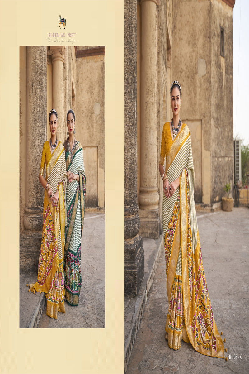 Yellow Raw Silk Saree with Silver Zari Border - Mayrake.in