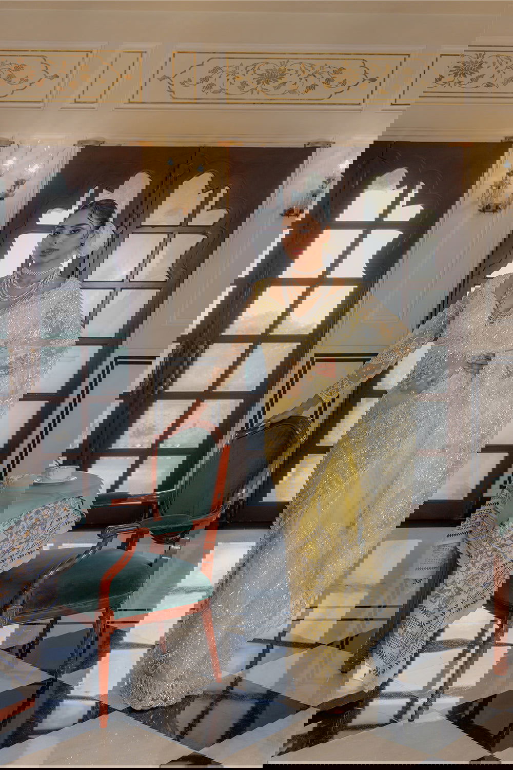 Yellow Super Net Saree with Sequin and  Swarovski Work - Mayrake.in