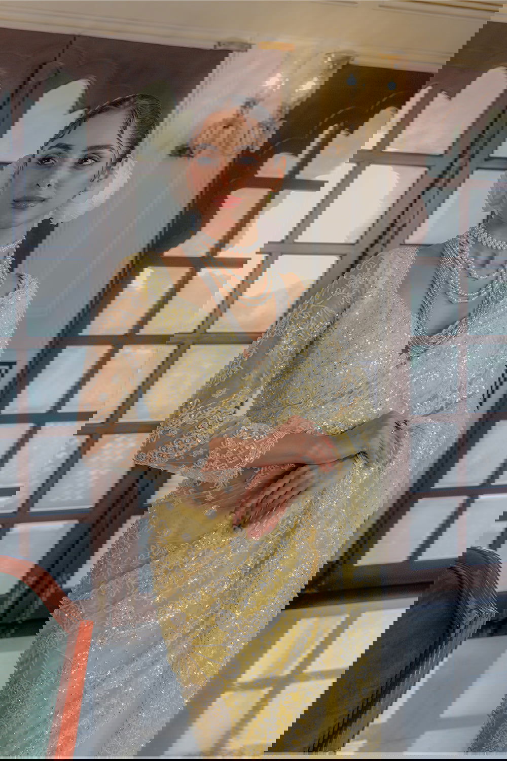 Yellow Super Net Saree with Sequin and  Swarovski Work - Mayrake.in