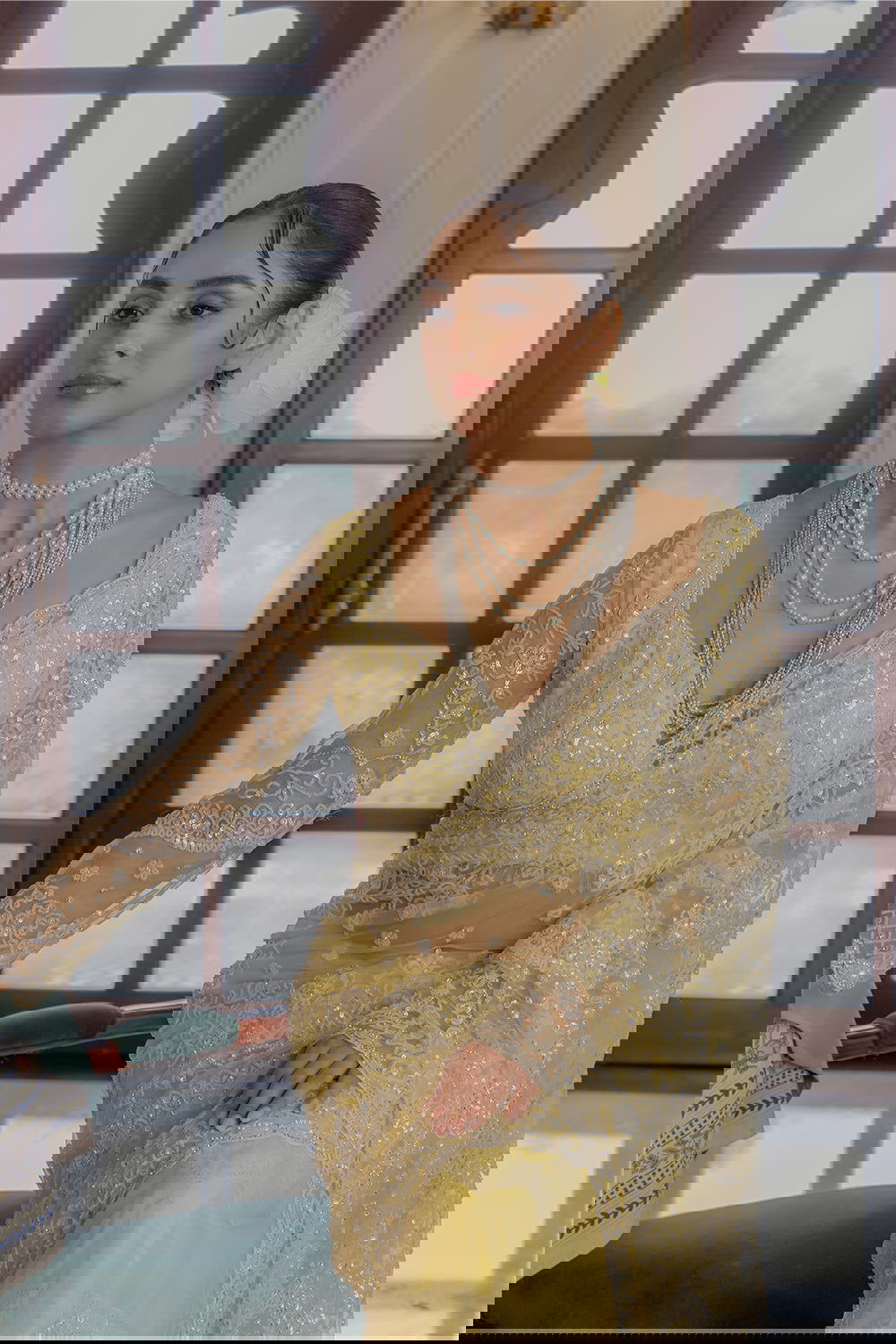 Yellow Super Net Saree with Sequin and  Swarovski Work - Mayrake.in