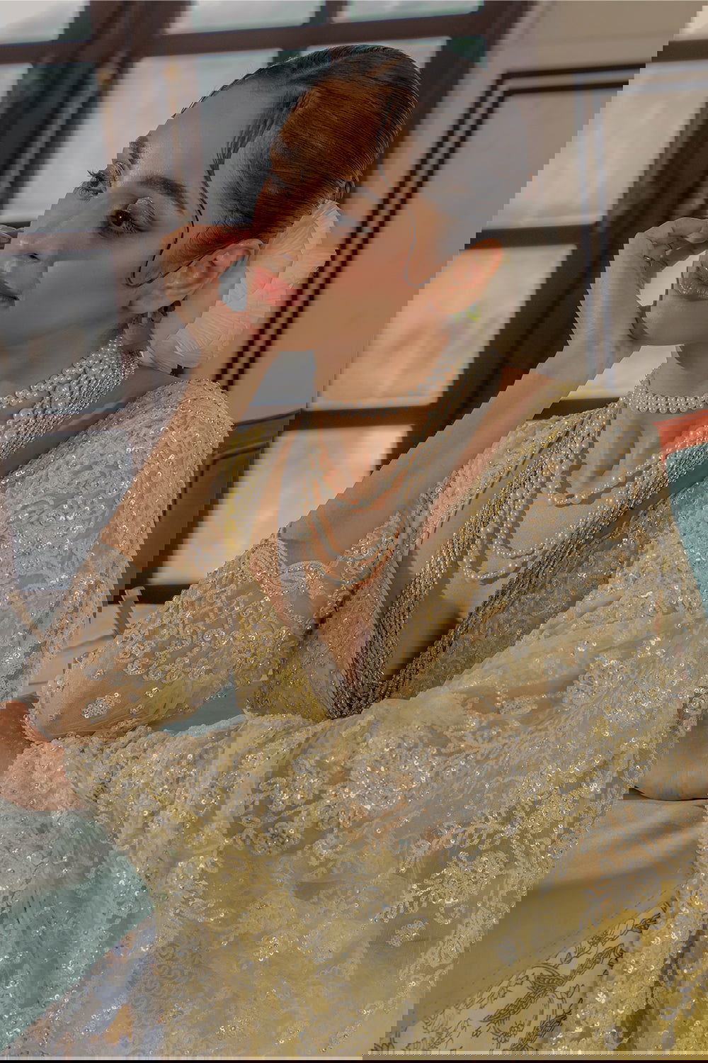 Yellow Super Net Saree with Sequin and  Swarovski Work - Mayrake.in