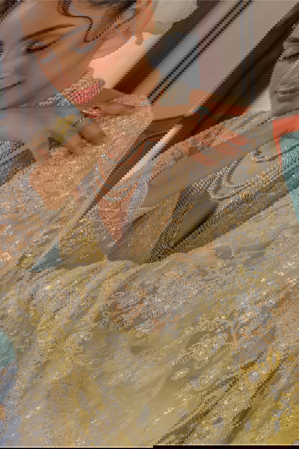 Yellow Super Net Saree with Sequin and  Swarovski Work - Mayrake.in