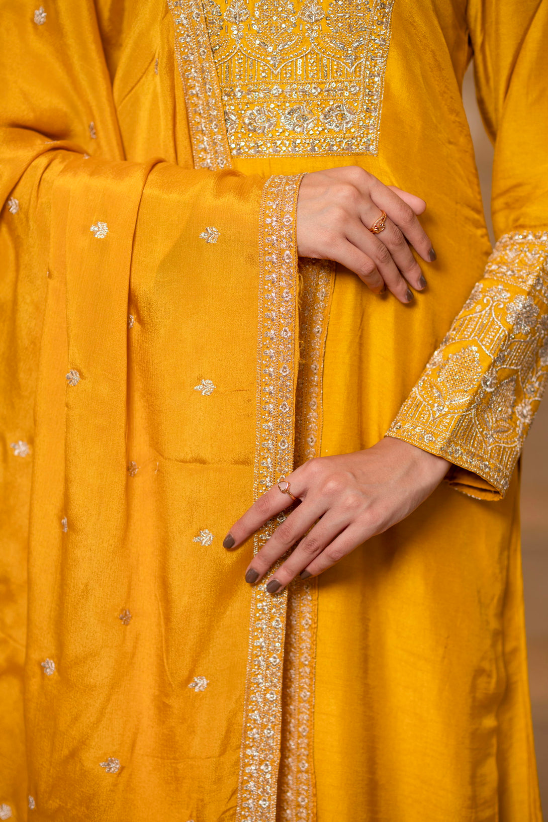 Yellow Viscose Silk Embroidered  Kurta with Flared Palazzo Set - Mayrake.in