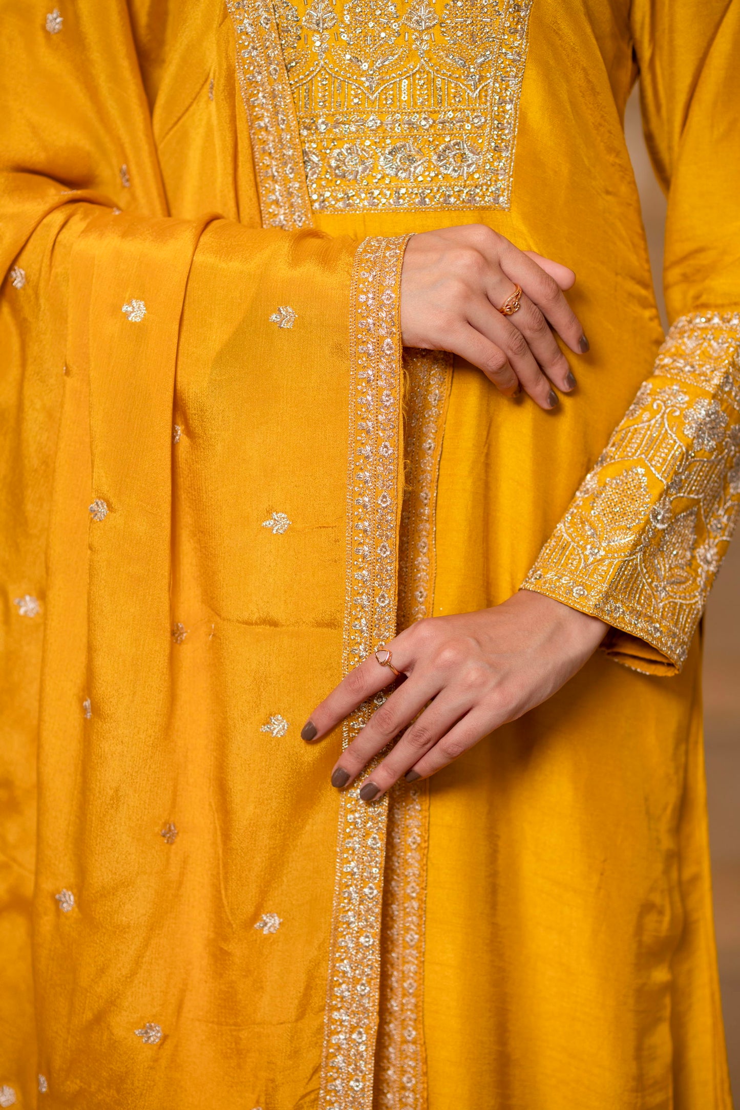 Yellow Viscose Silk Embroidered  Kurta with Flared Palazzo Set - Mayrake.in