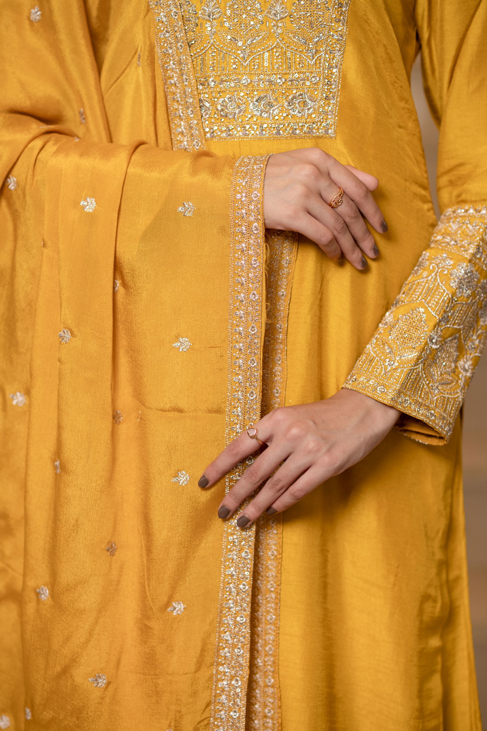 Yellow Viscose Silk Embroidered  Kurta with Flared Palazzo Set - Mayrake.in