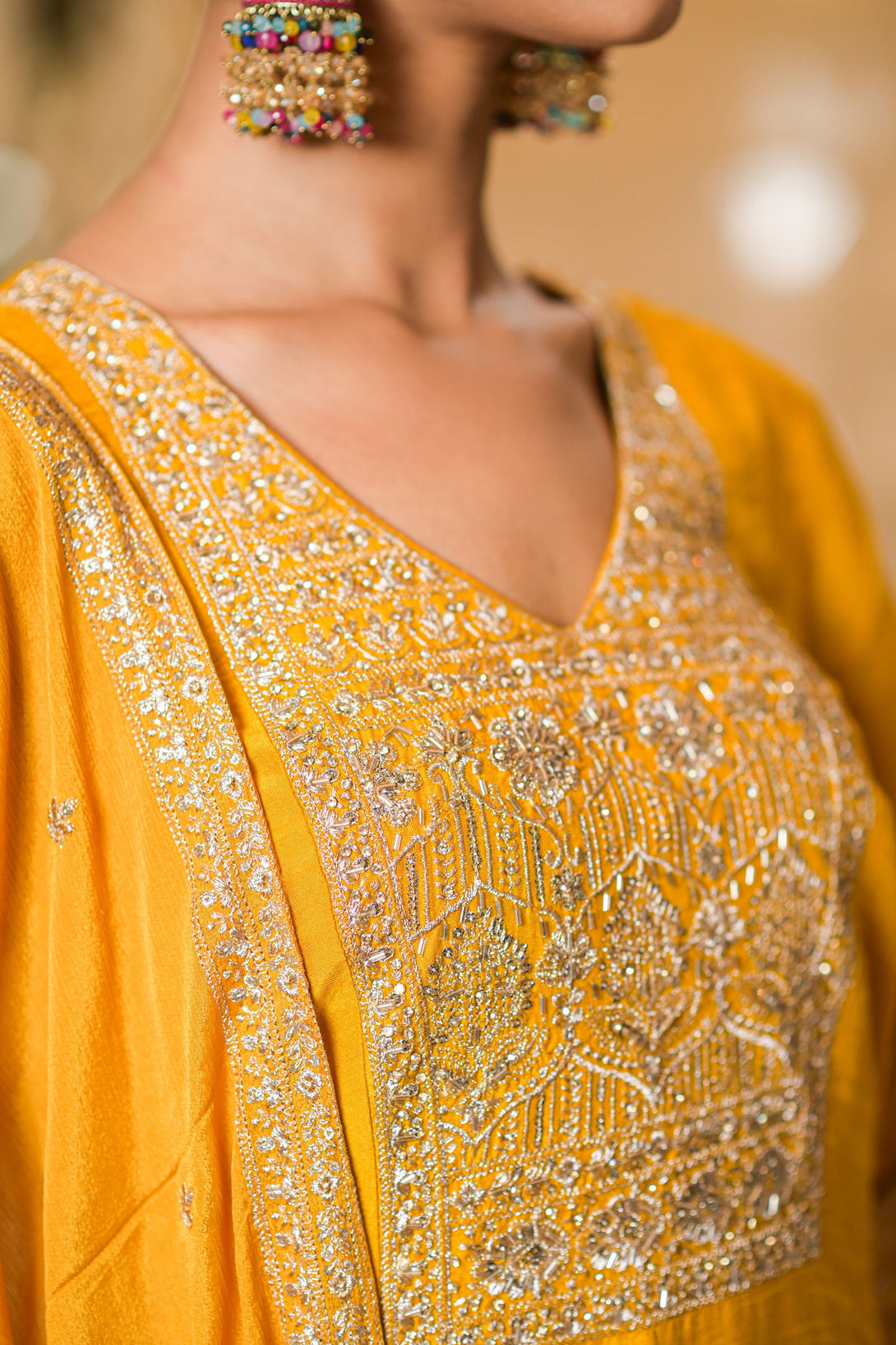 Yellow Viscose Silk Embroidered  Kurta with Flared Palazzo Set - Mayrake.in