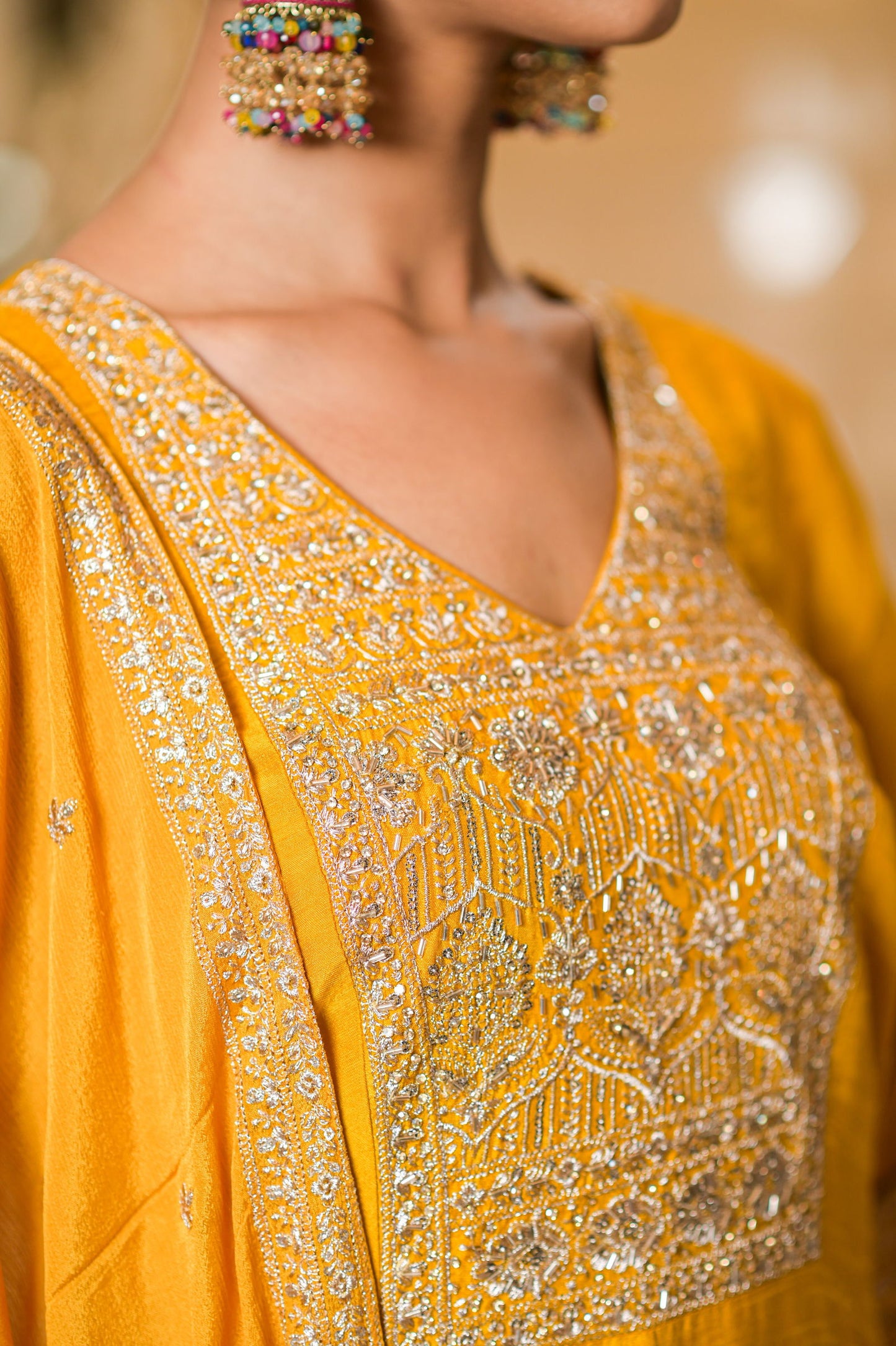Yellow Viscose Silk Embroidered  Kurta with Flared Palazzo Set - Mayrake.in