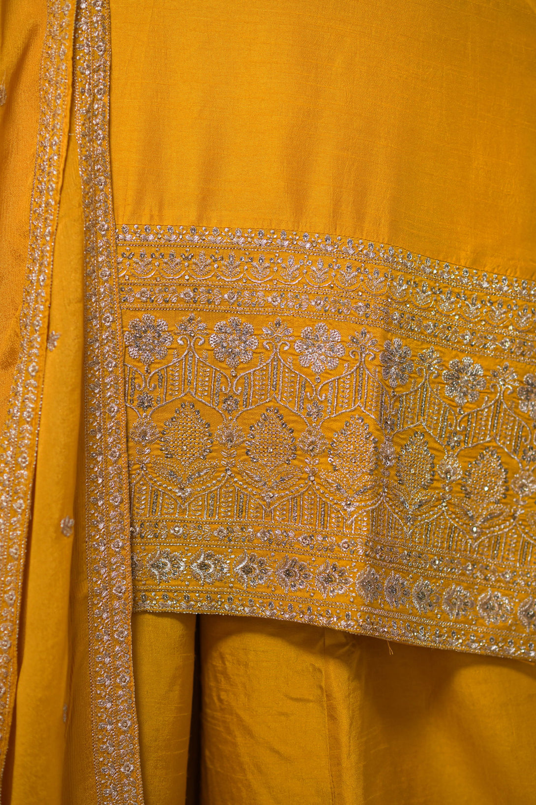 Yellow Viscose Silk Embroidered  Kurta with Flared Palazzo Set - Mayrake.in