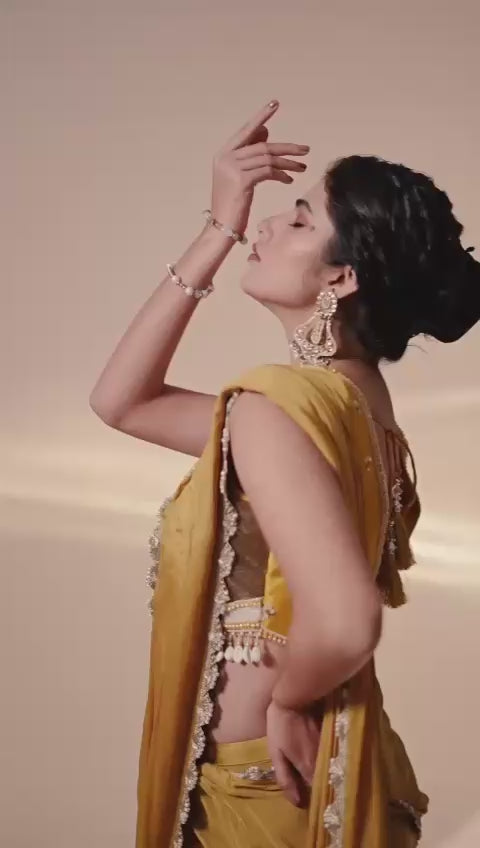 Mustard Yellow Ready-to-Wear Saree with Sequencing Designer Blouse